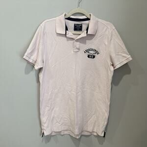 Abercrombie Fitch mens polo shirt pink Logo Y2K Preppy Size Medium